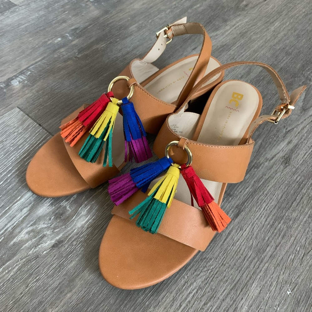 BC Natural Wood Heel Sandals - Multi-Color Tassel